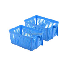 Good quality blue rectangular plastic storage basket with handle